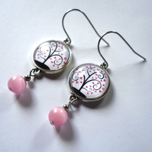 Earrings Pink hearts tree