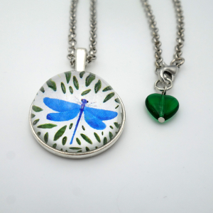 Round necklace Blue dragonfly