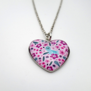 Heart necklace Pink liberty