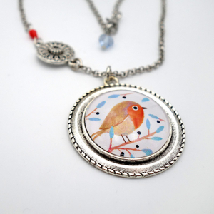 Vintage necklace Pretty robin