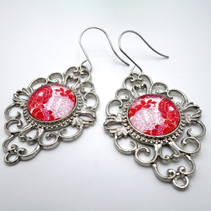 Vintage earrings Red peony