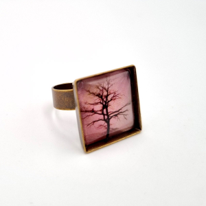 Bague carrée Arbre sépia