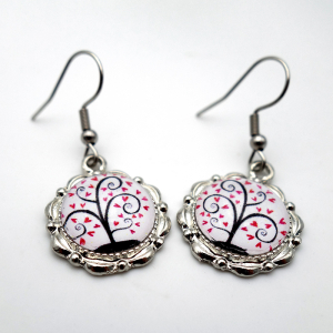 Earrings Pink hearts tree