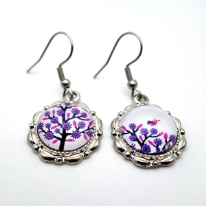 Boucles d'oreilles Arbre mauve