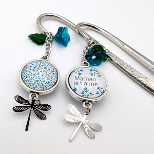 Marque-page Fleurs bleues Maman je t'aime