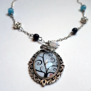 Collier vintage Arbre à coeurs bleus
