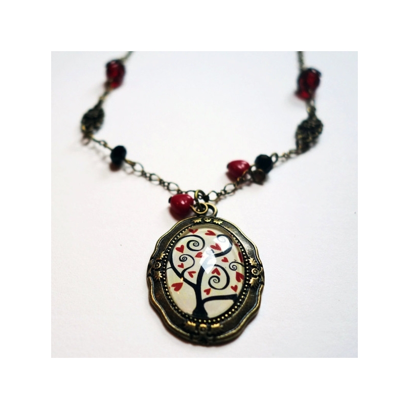 Collier vintage Arbre à coeurs rouges