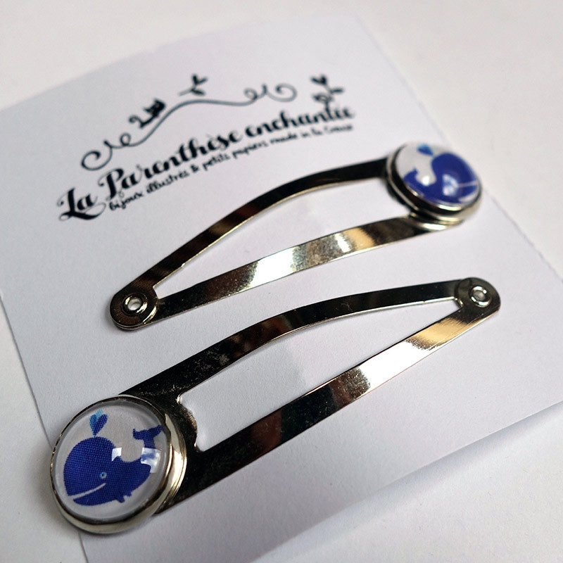 Barrettes clic-clac Baleine bleue