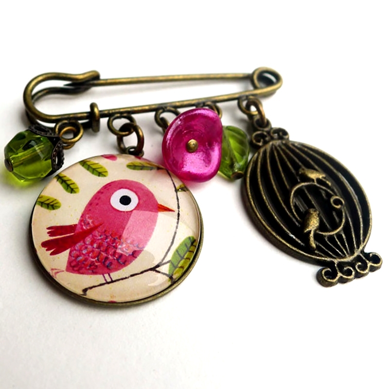 Broche Le bel oiseau rose