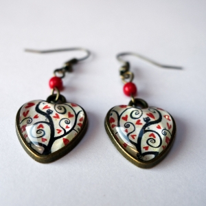 Heart earrings Red hearts tree